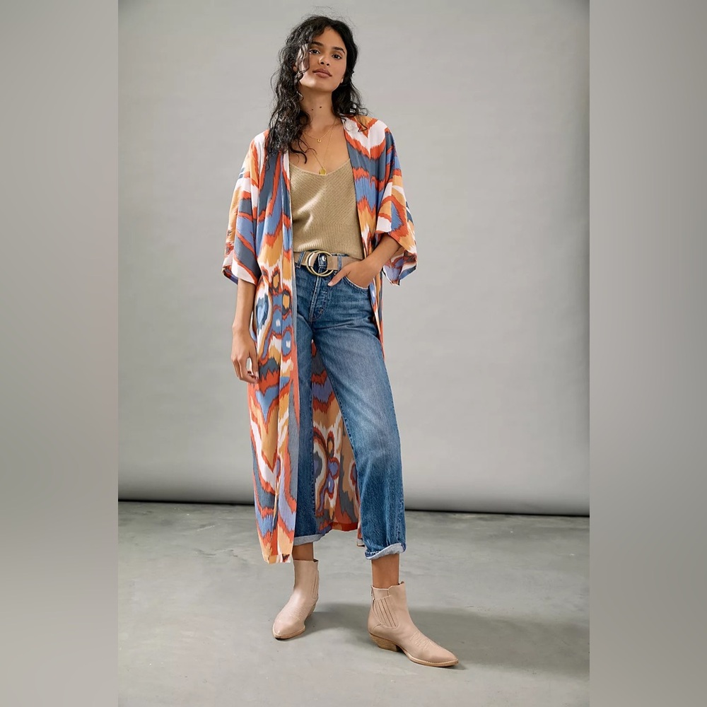 Anthropologie Bel Kazan Kyra Kimono Colorful One Size bohemian - Picture 13 of 13